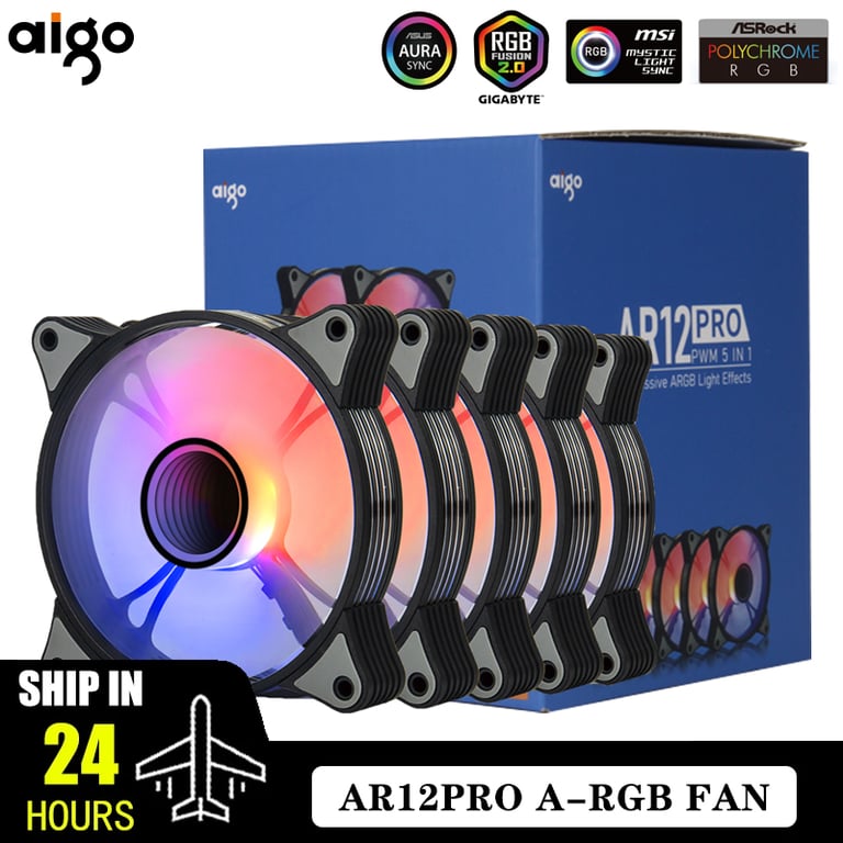 Aigo AR12PRO 120mm RGB Computer Case Fan with Magnetic Light Bar, 4pin PWM CPU Cooling Fan, 3p5v Argb Technology, Quiet Operation, Easy Installation - High-Quality Construction for Efficient Cooling and Customizable RGB Lighting Options