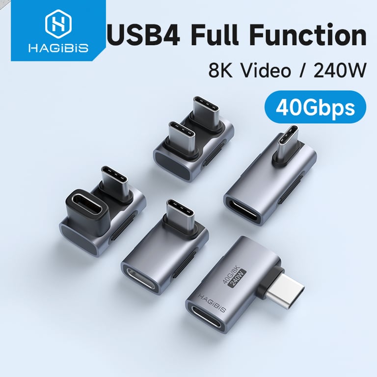 Hagibis 240W USB C to C Adapter with 40Gbps Data Transfer, 8K 60Hz Video Output, 90 Degree Design, Thunderbolt 4/3 Compatibility, Durable and Portable for MacBook, iPhone 16 Pro, Tablets - High-Speed Data Transfer and Stunning Visuals on the Go
