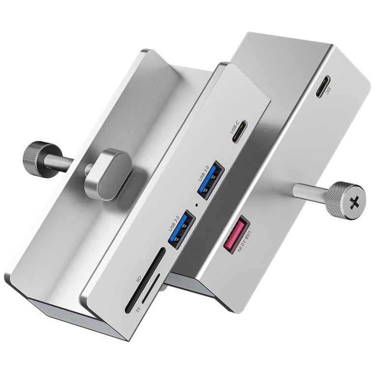 Aluminum Type C 4 Port USB 3.0 HUB with Phone Holder, SD TF Card Reader, DC Power Adapter - High-Speed Data Transfer, Multiple Connectivity Options, Stable Power Supply - Multi-Functional Design for Efficient Work and Convenient Device Management