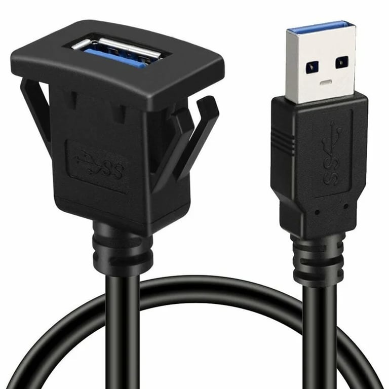 High-Speed USB 3.0 Panel Flush Mount Extension Cable with Secure Buckle - 1 Meter Length, Fast Data Transfer up to 5Gbps, Durable Construction for Car, Truck, Boat, Motorcycle, Dashboard - Sync, Backup, and Charge Devices with Ease