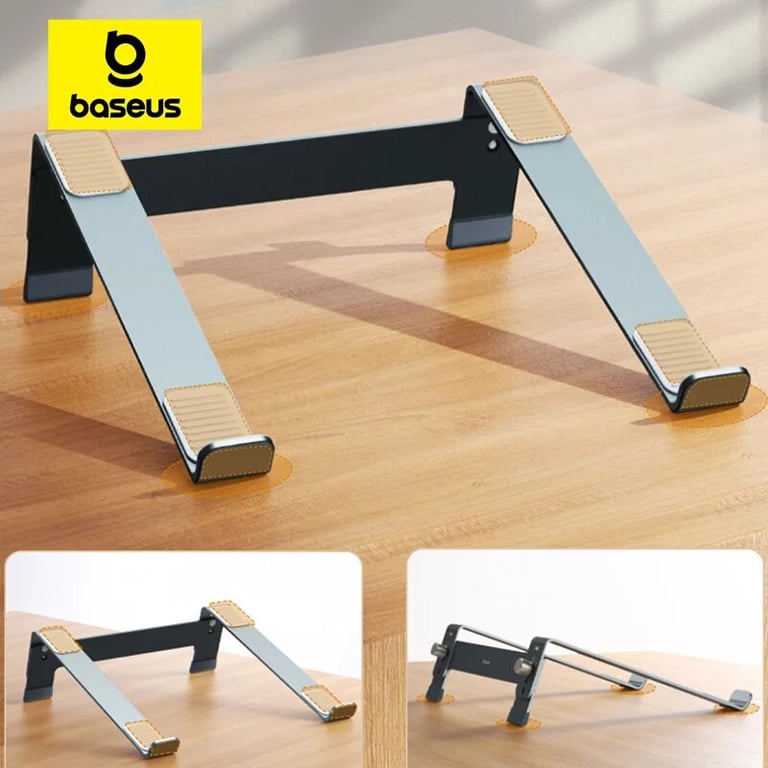 Baseus Adjustable Aluminum Laptop Stand for 15.6 inch Laptops - Height and Angle Adjustable, Improved Airflow, Lightweight Portable Design, Non-Slip Silicone Pads - Ergonomic Laptop Riser for Comfortable Viewing and Cooling, Foldable Stand for Easy Storage and Transport