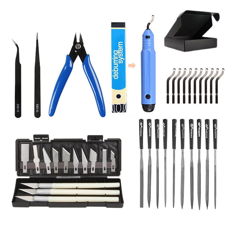 38-Piece Versatile Tool Kit for DIY Projects, 3D Printing, and Modeling - Precision Cutting, Durable Construction, Ergonomic Design - Includes Grinding, Deburring, Engraving, Carving, Filing, Scraping, Trimming Tools - Ideal for Plastic, Wood, Metal - Compact Case for Portability and Storage