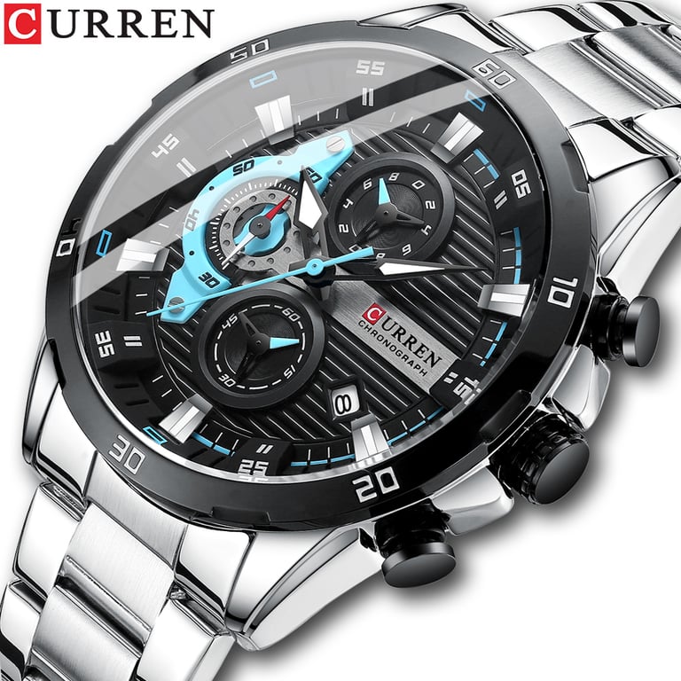 CURREN Men's Stainless Steel Chronograph Watch with Luminous Dial - Premium Fashion Timepiece for Reliable Timekeeping and Comfortable Wear