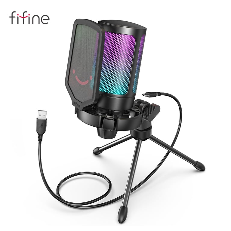 FIFINE USB Condenser Gaming Microphone with Pop Filter, Shock Mount, Gain Control, and Ampligame A6V - High-Quality Sound Performance for PC, PS4, PS5, MAC - Crystal Clear Audio for Gaming, Podcasts, and Voiceovers - Stand Out in the Gaming Community with Precision and Immersive Sound