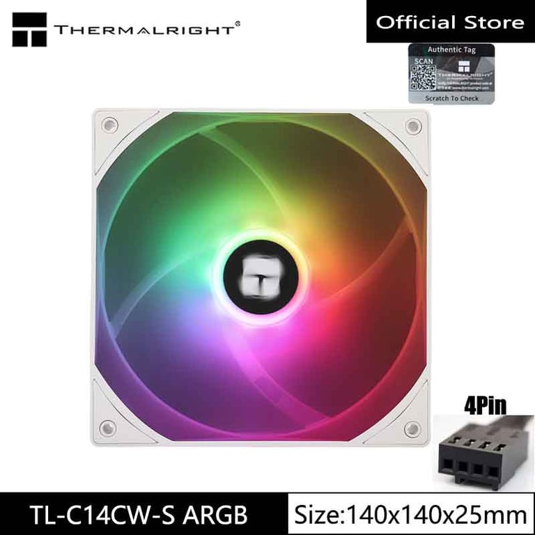 Thermalright 14cm ARGB TL-C14CW-S PWM Cooling Fan with Advanced Synchronization for Optimal Performance and Aesthetic Customization - Efficient Cooling, High-Quality Construction, ARGB Lighting Effects, Easy Installation - Ideal for Gaming and Intensive Tasks