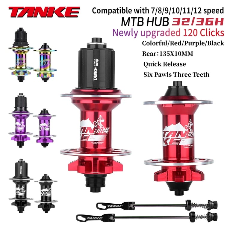 TANKE 120 Click Hub Bearing MTB Hub for 7-12 Speed Bikes with 6 Pawls, Quick Release Design, and Disc Brake Compatibility - High-Quality Construction for Durability, Versatile Performance, Smooth Rolling, and Easy Installation for Mountain Biking Enthusiasts