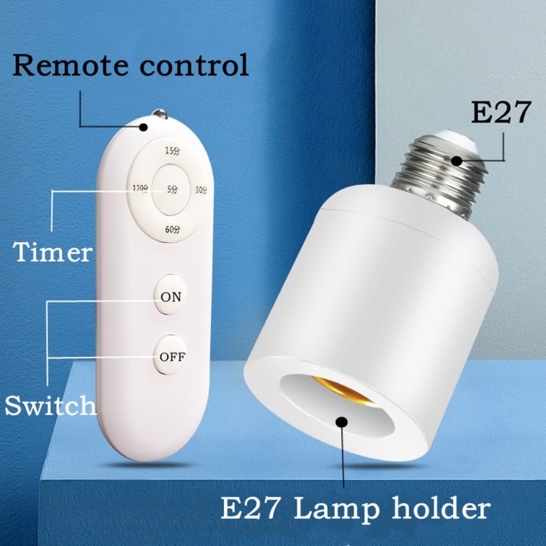 Wireless Remote Control Smart Timer Switch Lamp Holder with E27 Socket for Convenient Home Lighting Control, Customizable Timer Settings, Multi Light Control, and Built-in Fuse for Safety - Perfect for Baby's Room or Bedroom Ambiance Enhancement