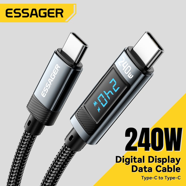 Essager 240W USB Type C to USB C Cable - 2M High Power Output Charger Wire for MacBook Pro, Xiaomi, Samsung - Fast Charging & Data Transfer, Durable & Tangle-Free - Universal Compatibility with Safety Features for Efficient Charging