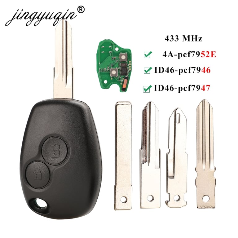 High-Quality jingyuqin 2BTN Remote Key for Renault Vehicles Duster, Modus, Clio 3, Twingo, DACIA Logan, Sandero, Kangoo - 433MHz PCF7946/PCF7947/PCF7952E Chip - Easy Replacement, Secure Encryption, 2 Buttons, Durable Construction