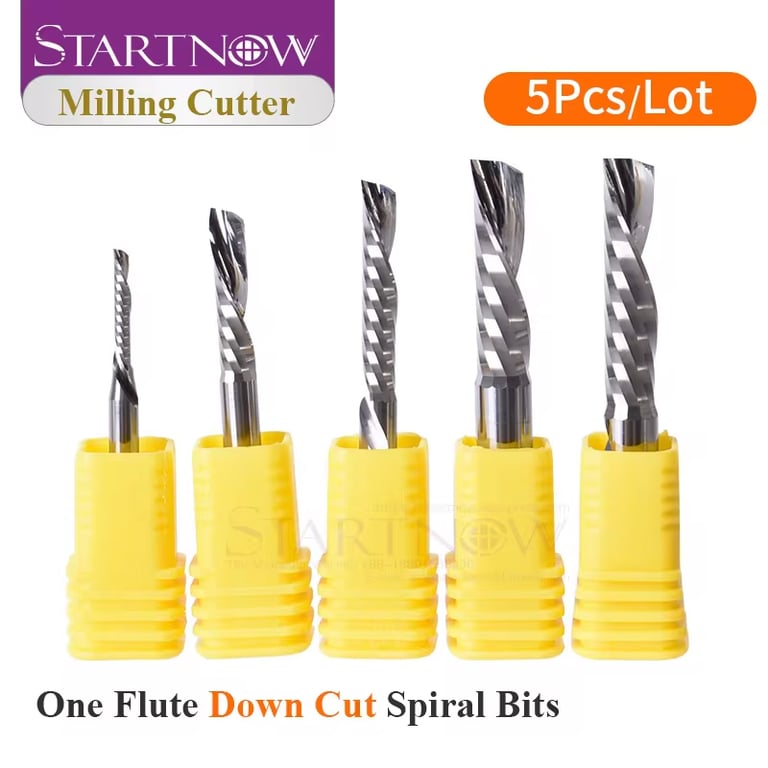 Startnow Down Cut Milling Cutter Set - Precision Single Flute Router Bits for CNC - Tungsten Carbide Construction - 3.175/4/6 Sizes - Spiral Design for Chip Removal - Smooth Finish in Wood, Plastic, Metal - Compatible with Routers - 5-Piece Value Pack for Hobbyists and Professionals