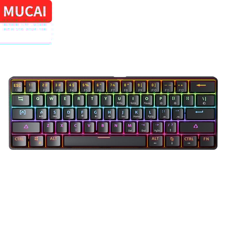 MUCAI MK61 USB Gaming Esports Mechanical Keyboard with Compact 61 Key Layout, Red Axis Switches, RGB Backlighting, Hot Swap Functionality, and Detachable Cable for Ultimate Gaming Experience and Customization