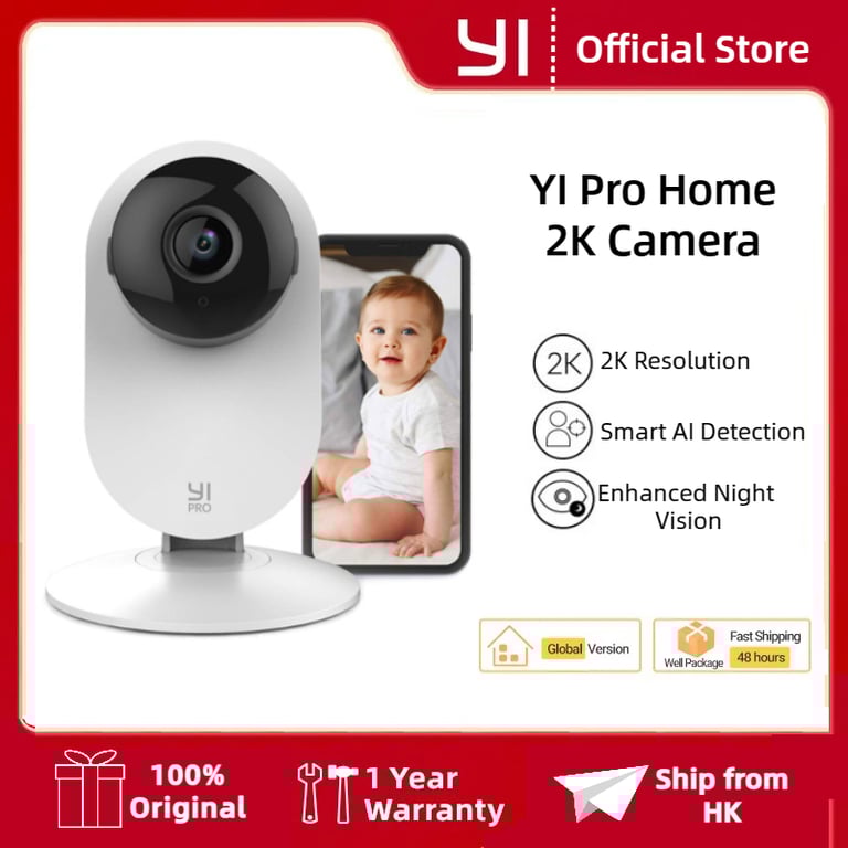 YI Pro Home 2K Wifi Surveillance Camera with 3MP Resolution, Alexa Compatibility, Remote Monitoring, Two-Way Audio, Night Vision - High-Quality Video Monitoring for Home, Baby, and Pets