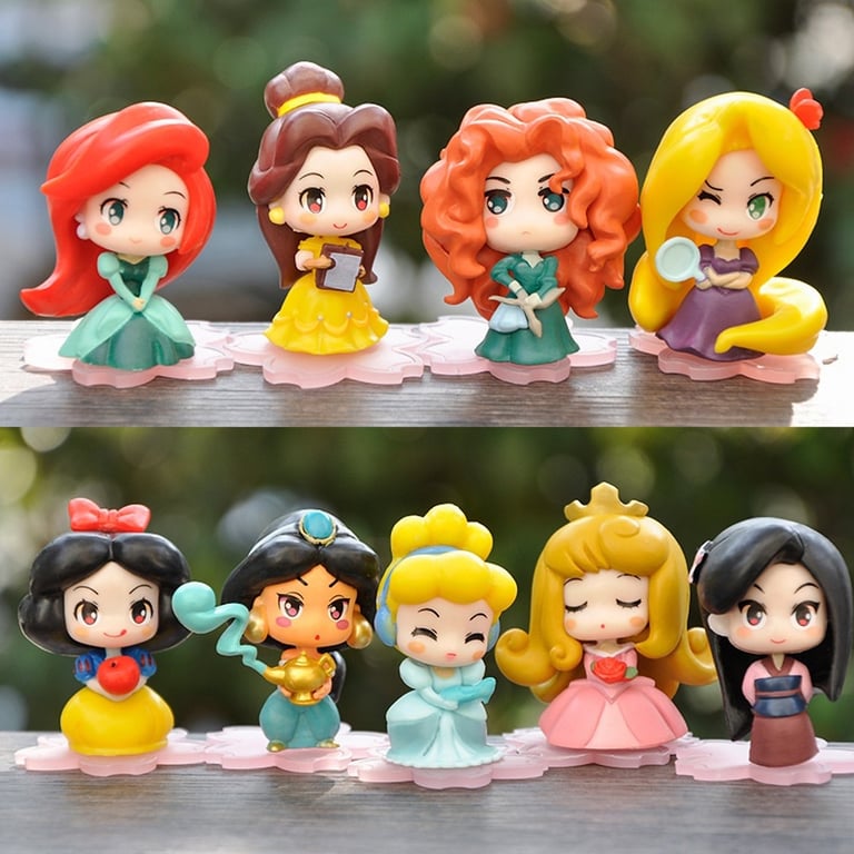 Disney Princess Kawaii Q PVC Figurines Set - Rapunzel, Snow White, Jasmine, Mulan, Ariel - 6cm Tall Cake Decorations, Toy Play - High-Quality, Durable Material - Ideal Kid's Gift for Birthdays, Holidays - Party Favors, Collectible Display Pieces - Must-Have for Disney Enthusiasts