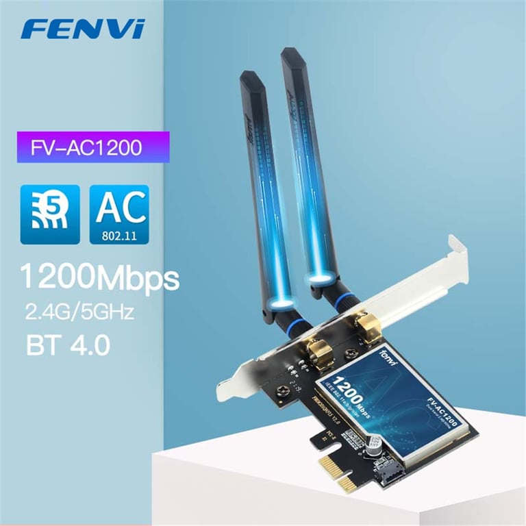FENVI 1200Mbps Dual Band Wireless WiFi Card PCIE Adapter FV-AC1200 with 802.11AC Technology and Bluetooth 4.0 Support for Windows 7, 10, 11 - High-Speed Connectivity for Gaming, Streaming, and More - Easy Installation and Wide Compatibility for Seamless Wireless Connections