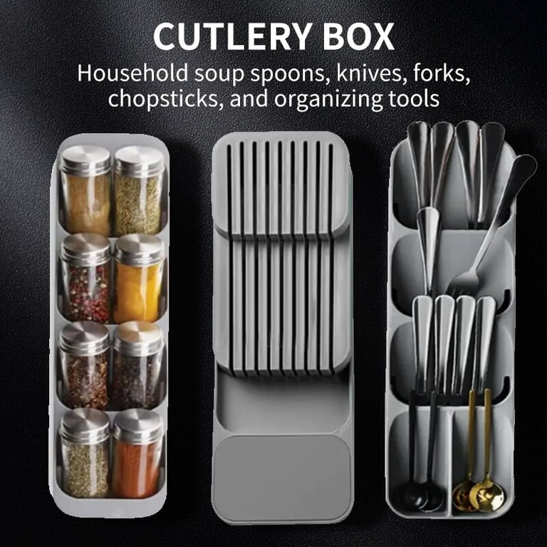 Durable Multi-Purpose Cutlery Storage Tray for Kitchen Drawers - Organize Knives, Spoons, Forks, Tableware, and Spice Bottles - Space-Saving Design Maximizes Storage - Easy to Clean and Maintain - Secure Rack Design Prevents Sliding - Sturdy Construction for Daily Use