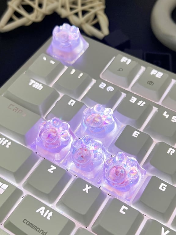 Translucent Cat Claw Design Keycaps for Mechanical Keyboard - Set of 4 High-Quality ABS Keycaps with LED Backlighting, Easy to Install, Perfect for Cat Lovers and Keyboard Enthusiasts - Great Gift Idea for Personalizing Keyboards and Adding a Fun Decorative Touch