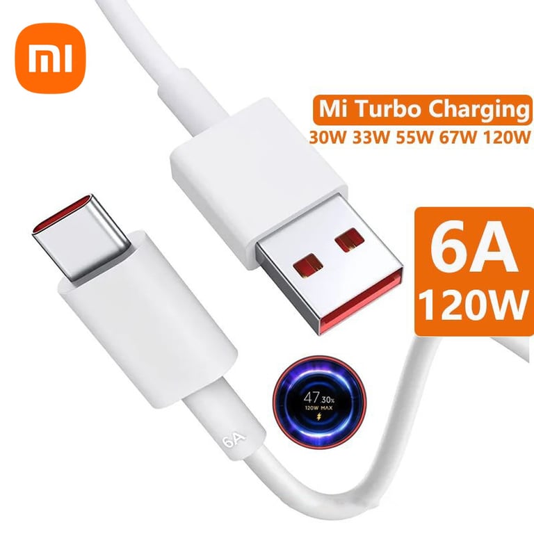Original Xiaomi 6A 120W USB C-Type Ultra Fast Charging Cable for Xiaomi Mi 13, 12 Pro, Realme, POCO 12 Turbo - Durable 120W Power Output for Rapid Charging and High-Speed Data Transfer - Universal Compatibility with Convenient Length for Versatile Use