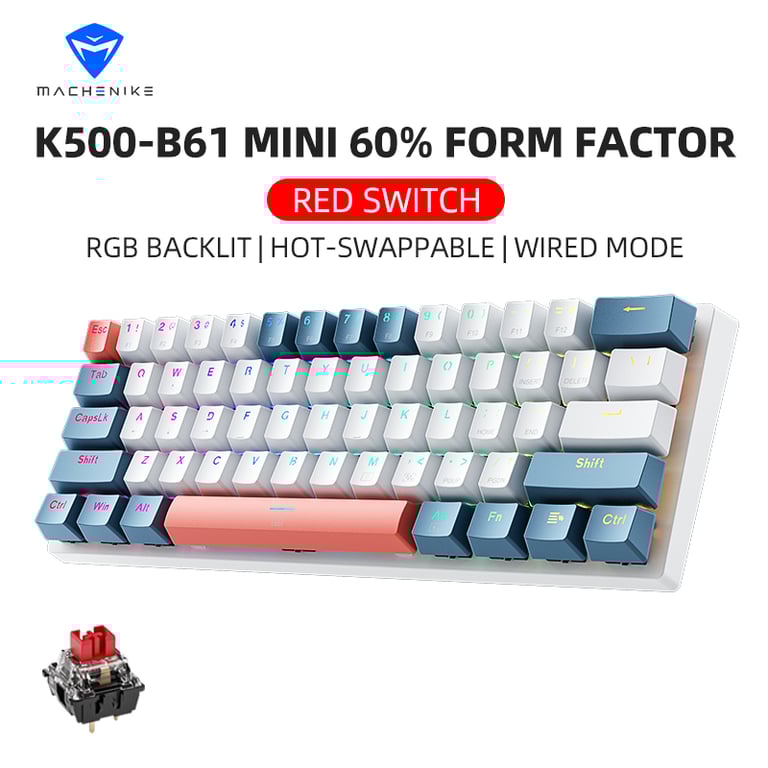 Machenike K500-B61 Mini Mechanical Keyboard - Compact 60% Form Factor, Hot-Swappable Switches, RGB Backlit, Durable Aluminum Alloy Frame, Wired USB Connectivity for Gamers and Professionals
