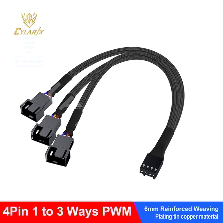 Cylarix Premium 4Pin PWM Fan Splitter Cable - 1 to 4 Ways Fan Power Extension Adapter for PC Enthusiasts - Black Braided Sleeved Cable for Efficient Power Distribution and Enhanced Cable Management - Compatible with Most Standard 4-Pin PWM Fans - 27cm/10.5 inches Length for Easy Installation