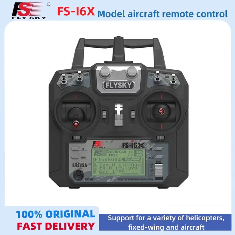 FLYSKY FS-I6X I6X 2.4G 10CH AFHDS 2A Radio Transmitter with IA6B and IA10B Receivers - Advanced RC Transmitter with Long Battery Life and Multiple Functions for Airplanes, Helicopters, and Drones - User-Friendly and Easy to Use with Clear LCD Screen and USB Charging Port