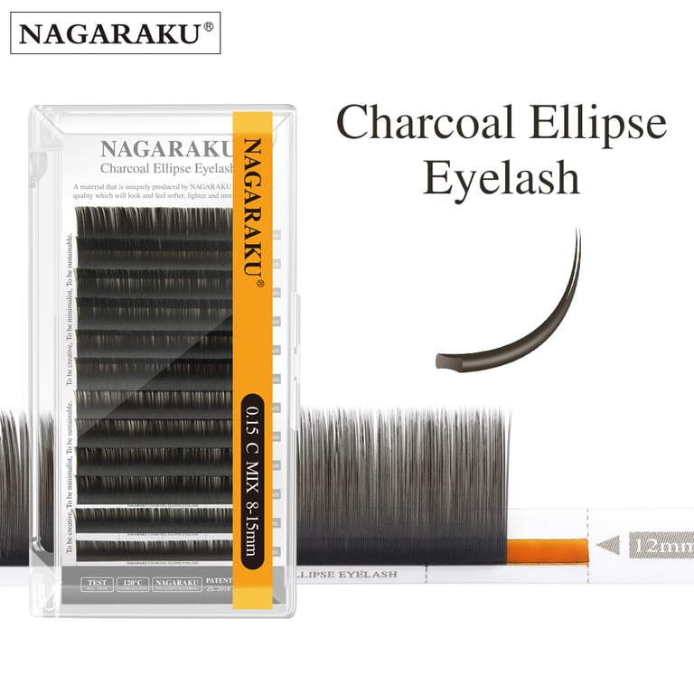 NAGARAKU Flat Ellipse Eyelash Split Tips - Super Soft Matte Gray Black Natural Eyelash Extensions with Flat Shape Design and Feathery Split Tips for Easy Application, Professional and At-Home Use, Comfortable Wear All Day Long, Volume and Length, Seamless Blend, Gentle on Eyes