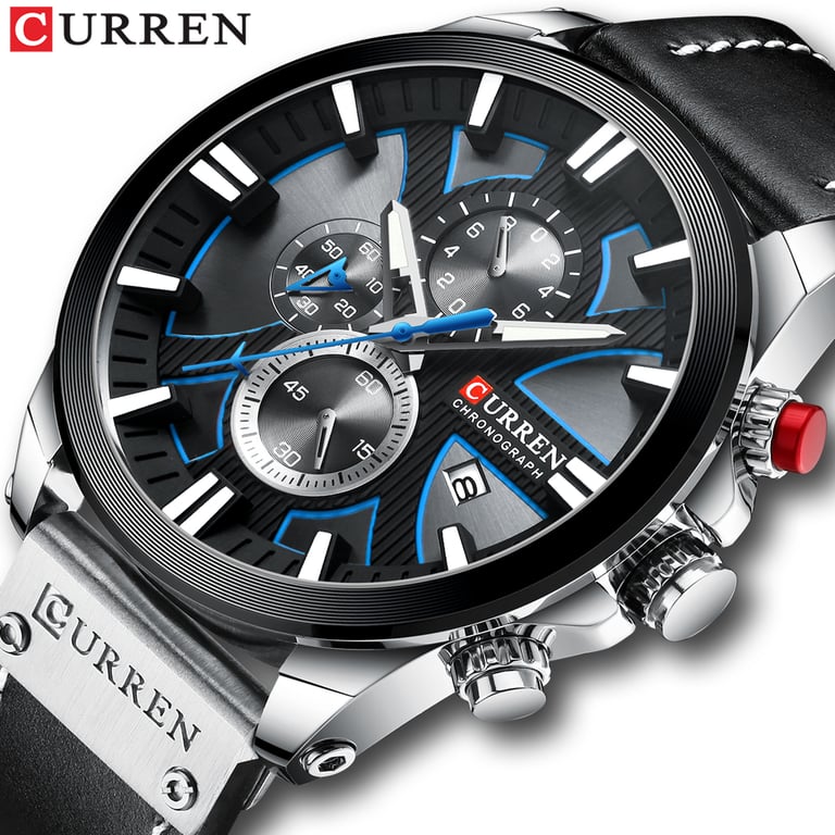 CURREN Watch Chronograph Sport Mens Watch with Leather Band and Quartz Movement - Stylish Design, Precision Timekeeping, Durable Construction, Gift-Worthy Packaging, Versatile Style - Ideal for Everyday Wear and Special Occasions