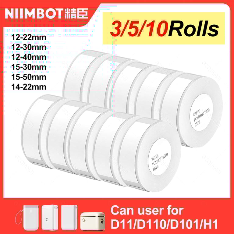 Official NiiMBOT D101 D11 D110 Label Thermal Sticker White Adhesive Paper Rolls - Waterproof Material, Compatible with NiiMBOT Printers, Bulk Options for Cost-Effective Labeling, Professional Results for Shipping, Barcodes, and Product Stickers