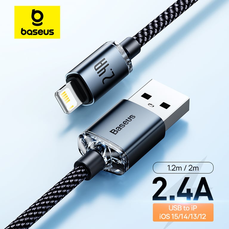Baseus USB Cable for iPhone and iPad - High-Quality Fast Charging Data Cable with Wide Compatibility and Convenient Length - Durable and Reliable Lightning Cable for iPhone 14, 13, 12 Pro Max, X, XR, XS, 8, 7, 6s, 6, iPad - Secure Connection for Stable Charging and Data Transfer