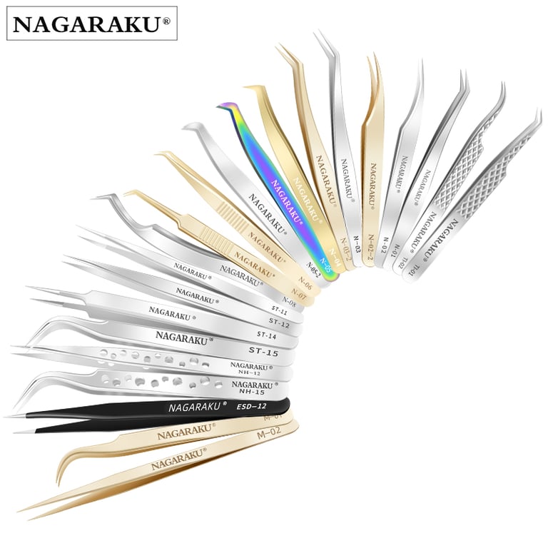 Professional-Grade NAGARAKU Stainless Steel Eyelash Extension Tool Set - Straight Curved Tweezers, Nippers, Pointed Clips - Precision Craftsmanship, Ergonomic Design, Versatile for Makeup Artists and Beauty Enthusiasts - Convenient Storage Case for On-the-Go Use