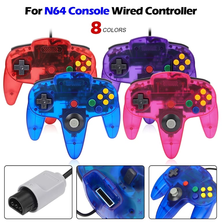 Classic N64 Controller with Ergonomic Design, 8 Vibrant Colors, Wired Connection, and Precise Joystick Control - Compatible with N64 Console for Retro Gaming Experience