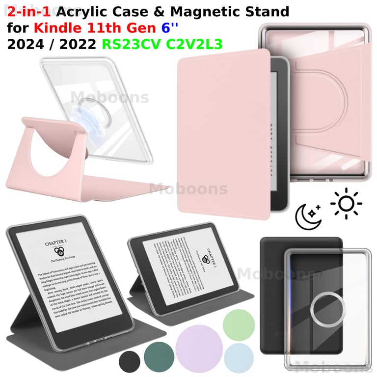 360° Rotatable Acrylic Case with 2-in-1 Magnetic Detachable Feature and PU Leather Stand for Kindle 11th Gen - RS23CV C2V2L3 Sleep Function - Full Protection Funda with Versatile Viewing Angles and Battery Saving Design
