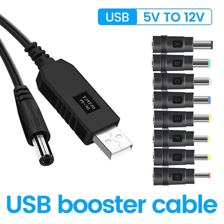 USB to DC Power Cable Converter with Boost Converter Function and 8 Adapters for WiFi Routers, Mini Fans, Speakers - Convenient Charging Solution for Home, Office, and Travel - Durable and Portable Design for Stable Voltage Conversion without Fluctuations