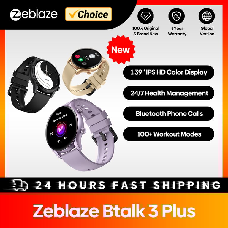 Zeblaze Btalk 3 Plus Smartwatch - Large HD Color Display, Voice Calling, Fitness Tracking, Stylish Design, Android/iOS Compatibility