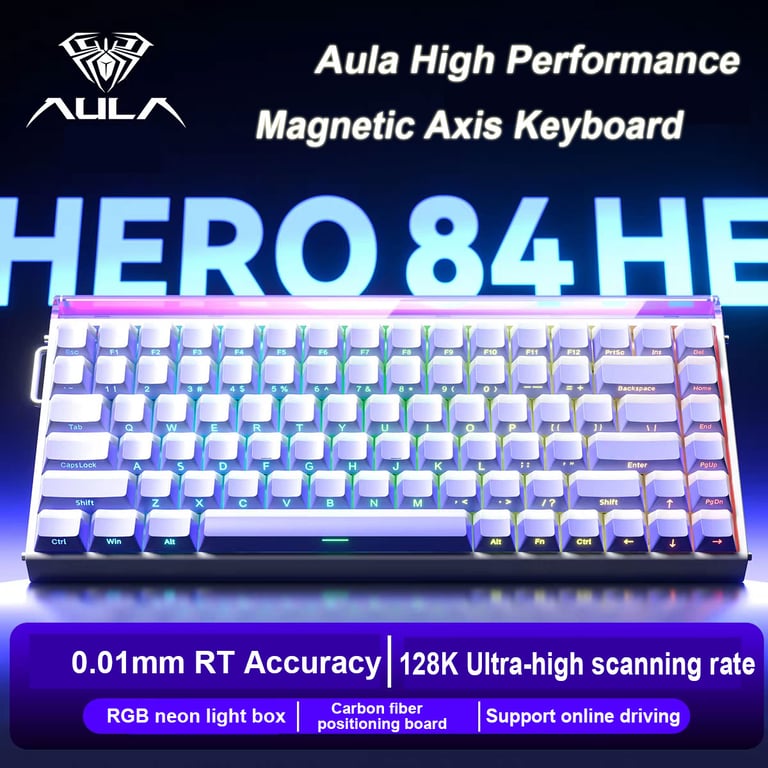 AULA HERO84 HE Mechanical Gaming Keyboard with Premium Magnetic Switches, Customizable RGB Lighting, Music Rhythm Mode, 8K Return Rate, and Ergonomic Design for Gamers Seeking Precision, Speed, and Comfort