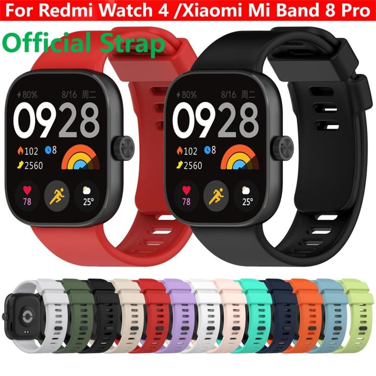 Premium Silicone Strap for Redmi Watch 4 Sport and Xiaomi Mi Band 8 Pro - Durable, Flexible, Skin-Friendly - Adjustable Design for Secure Fit - Easy Installation and Removal - Vibrant Colors, Stylish Design - Comfortable All-Day Wear - Perfect for Casual and Formal Occasions