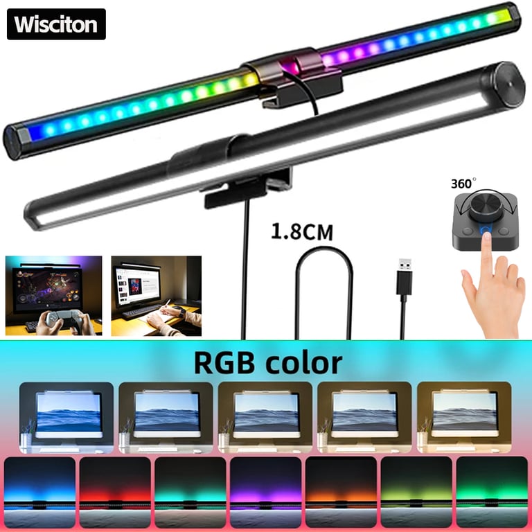 RGB PC Monitor Light Strip with Color Temperature Dimming, Night Light Function, and Enhance Learning Features - Desktop Atmosphere Lamp for Customizable Lighting Options and Reduced Eye Strain - Ideal for Work, Play, Study, and Relaxation