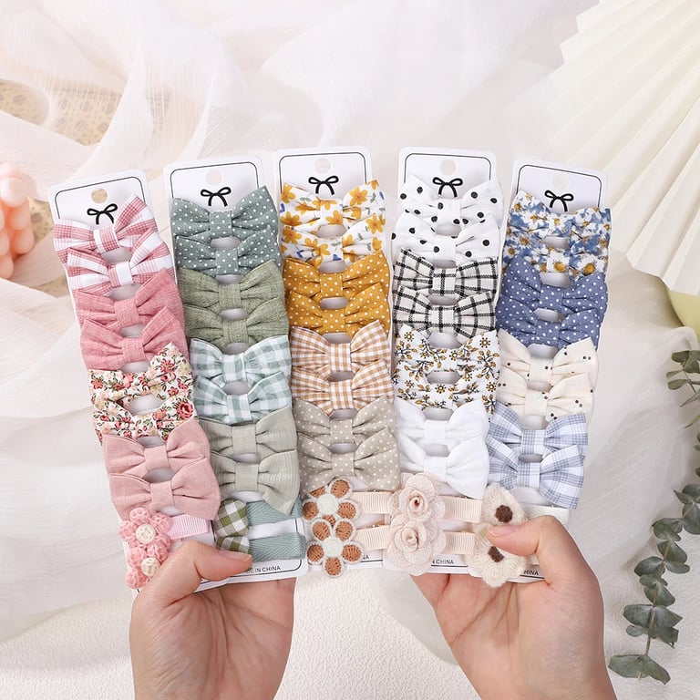 Rainbow Daisy Fabric Printed Barrettes Set of 10 for Mini Bangs, Spring Style Hair Accessories with Whimsical Daisy Hairgripes, Boutique Handmade Bows for Cute and Stylish Looks, Mix and Match Options for Unique Personalized Hairstyles