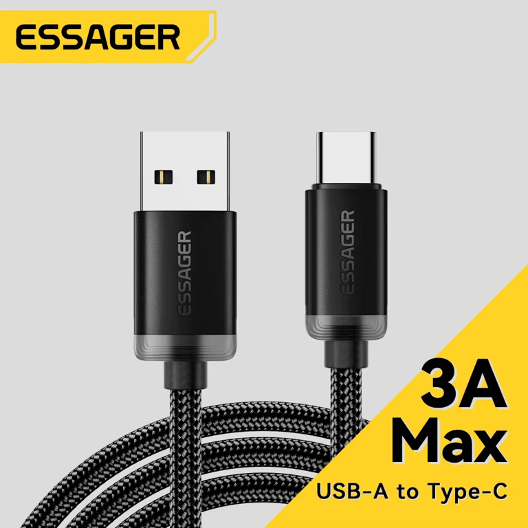 Essager 3A USB Type C Cable - Premium Fast Charging Data Transfer Cord for iPhone 15 Samsung Xiaomi - Universal Compatibility with USB A to Type C Design - Flexible Sturdy Material X Feet Long for Home Office Travel Use