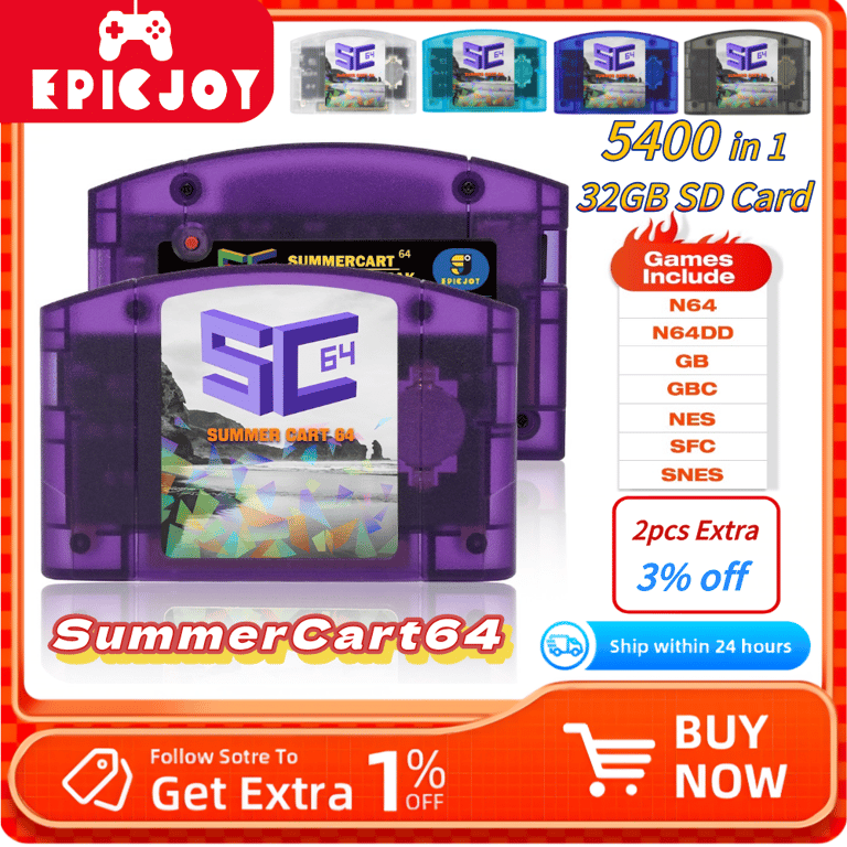EPICJOY SummerCart 64 Open-Source N64 Game Card with 5400 Preloaded Games, 32GB SD Card Compatibility, Easy Installation, and Enhanced Gaming Experience for Nintendo 64 Console – High-Quality and Reliable Gaming Solution