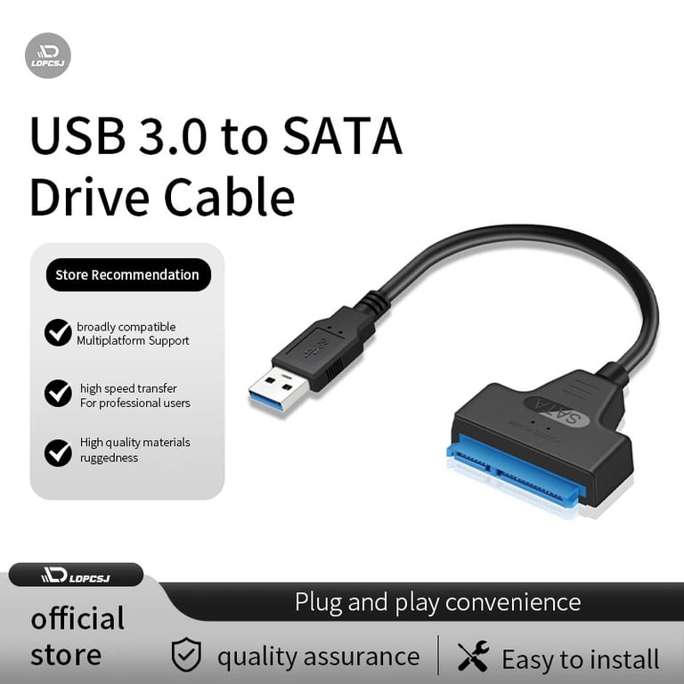 High-Speed SATA to USB 3.0 Adapter Cable for Quick Data Transfers with 2.5-inch HDD/SSD - Compatible with External Drives - Plug-and-Play Design for Easy Use - Durable Construction Ensures Stable Connection - Compact and Portable for On-the-Go Access