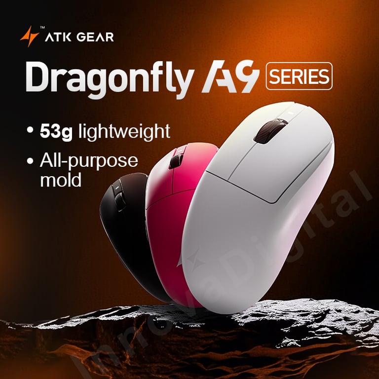 ATK Dragonfly A9 Ultra Wireless E-sports Gaming Mouse with Tri-mode Dual 8K Sensor, Ultra-Lightweight Design, Ergonomic Comfort, Wireless Connectivity, and Customizable Features for Precise Tracking and Enhanced Performance in Extended Gaming Sessions