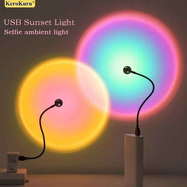 USB Sunset Ambiance Light: LED Rainbow Neon Night Light Projector for Photography, Adjustable Wall Atmosphere Light for Mood Setting, Create Relaxing Environment in Any Room, Portable Design, Great Gift Idea for Photography Enthusiasts