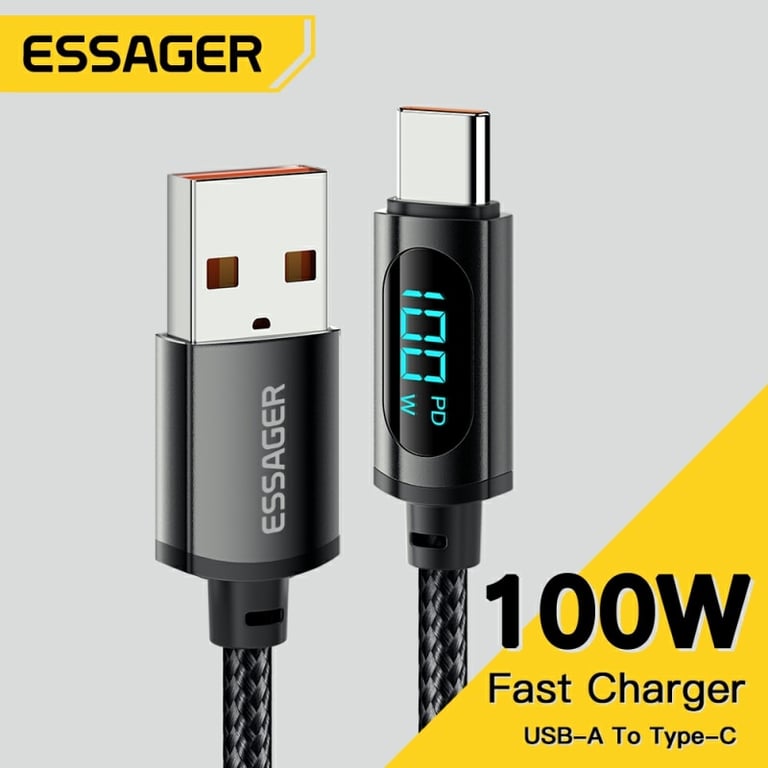 Essager USB Type C Cable with 66W/100W Fast Charging for Huawei, Samsung, Xiaomi - Durable, Safe & Tangle-Free Charging Cord for Smartphones, Tablets, Laptops - Over-Voltage Protection, Universal Compatibility, Flexible Design for Hassle-Free Use