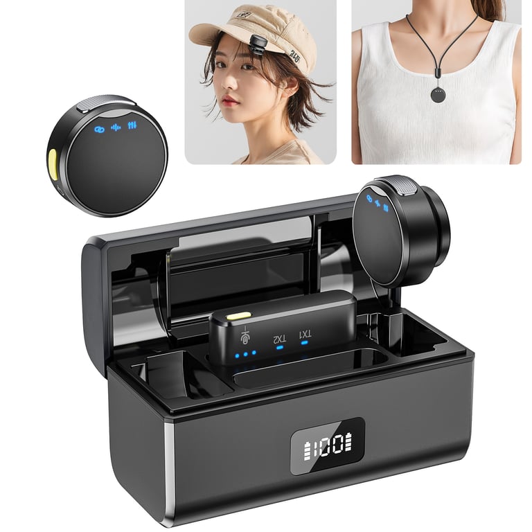 Professional Grade 100M Wireless Microphone with Magnetic Lavalier & Charging Box - High-Quality Sound Transmission, Noise Reduction Technology - Ideal for Interviews, Vlogs, Podcasts, Filmmaking - Versatile & Reliable Audio Recording Tool for Content Creators & Musicians
