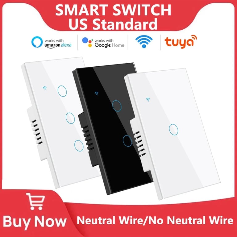 Tuya Smart Switches - WiFi Enabled Touch Switches for US Homes with Multiple Gang Options, Voice Control, and Energy Monitoring - Compatible with Alexa and Google Home for Remote Control and Customized Lighting Control
