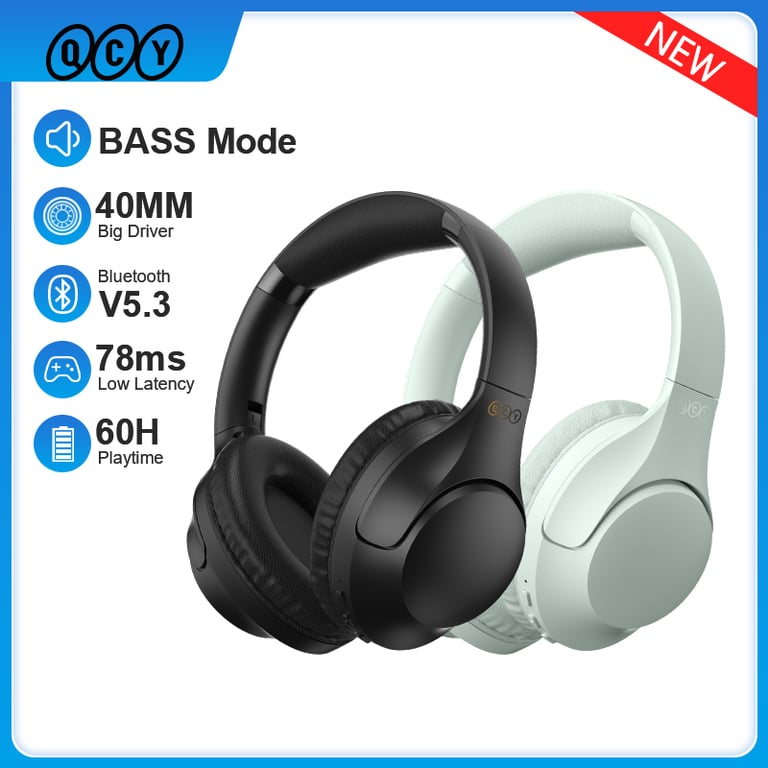 QCY H2 Pro Wireless Headphones with Bluetooth 5.3, BASS Mode, Hifi Stereo Sound, Over-the-Ear Comfort, and Dual Device Connectivity for Seamless Music and Call Experience