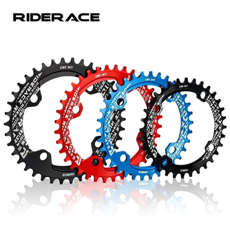 RIDERACE Aluminum Alloy Bicycle Crank Chainring with Narrow Wide Design for Mountain Biking - Durable 32T, 34T, 36T, 38T Tooth Options - Easy Installation Single Plate Design - Enhanced Performance for Smooth Power Transfer and Improved Pedaling Efficiency