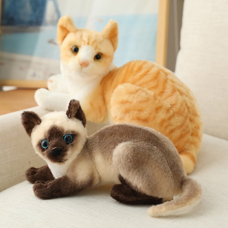Realistic Siamese Cat Plush Toys - 20/25cm Lifelike Stuffed Animals with Blue Almond-Shaped Eyes, Distinctive Coat Patterns - High-Quality Materials, Safe for All Ages - Multipurpose Decorations, Perfect Birthday Gift - Easy to Clean for Long-Lasting Enjoyment