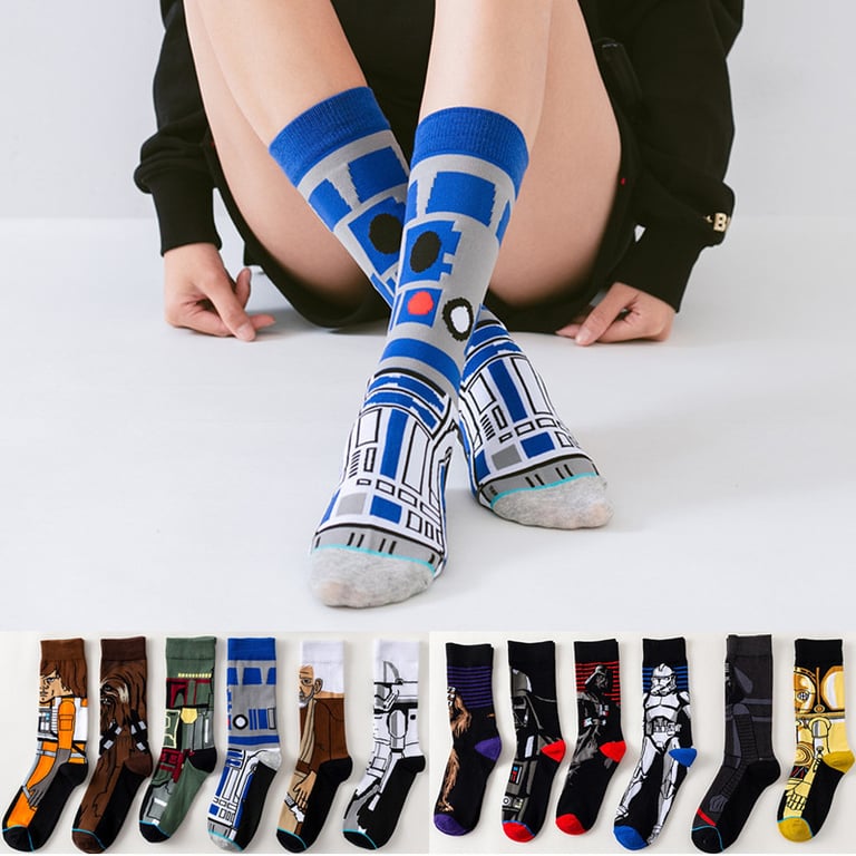 Star Wars Anime Men Socks - Master Yoda, R2-D2, Wookiee Jedi Knight - Cotton, Polyester, Spandex Blend - One Size Fits Most 6-12 - Cosplay & Everyday Wear - Premium Quality - Great Gift Idea for Fans - Soft, Comfortable, Durable - Spring, Autumn, Winter Seasons