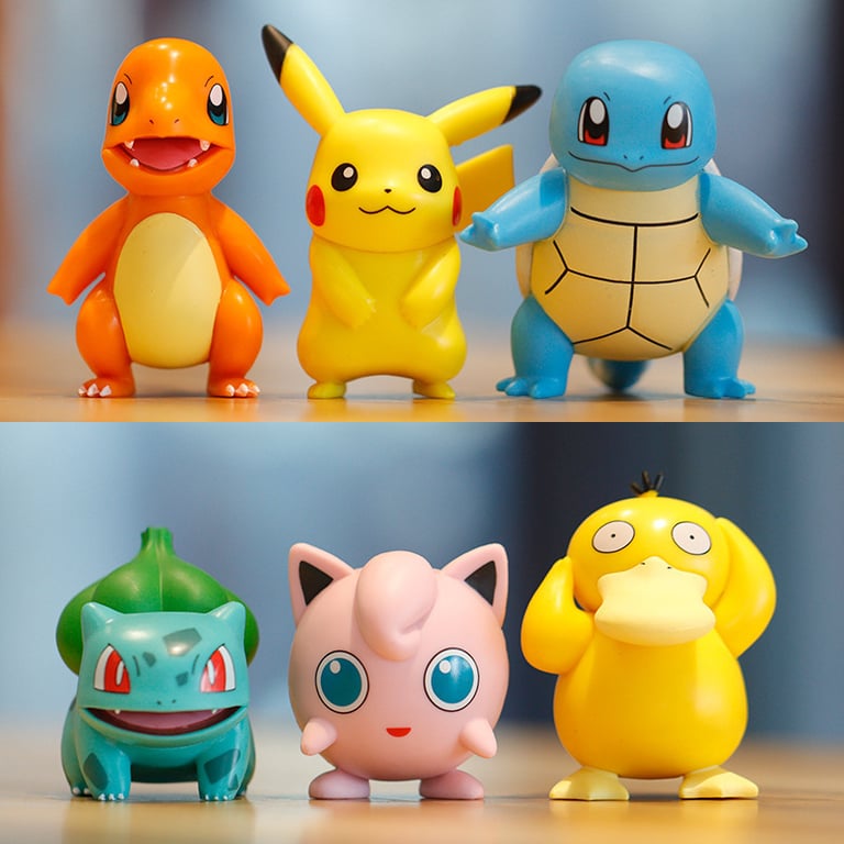 Premium PVC Pokemon Anime Figures Set of 6 - Pikachu, Charmander, Psyduck, Squirtle, Jigglypuff, Bulbasaur - Vibrant Colors, Kawaii Design, Perfect for Collectors & Gifts - Durable, Interactive Play, Ideal for Kids & Adults - High-Quality Materials, Detailed Craftsmanship